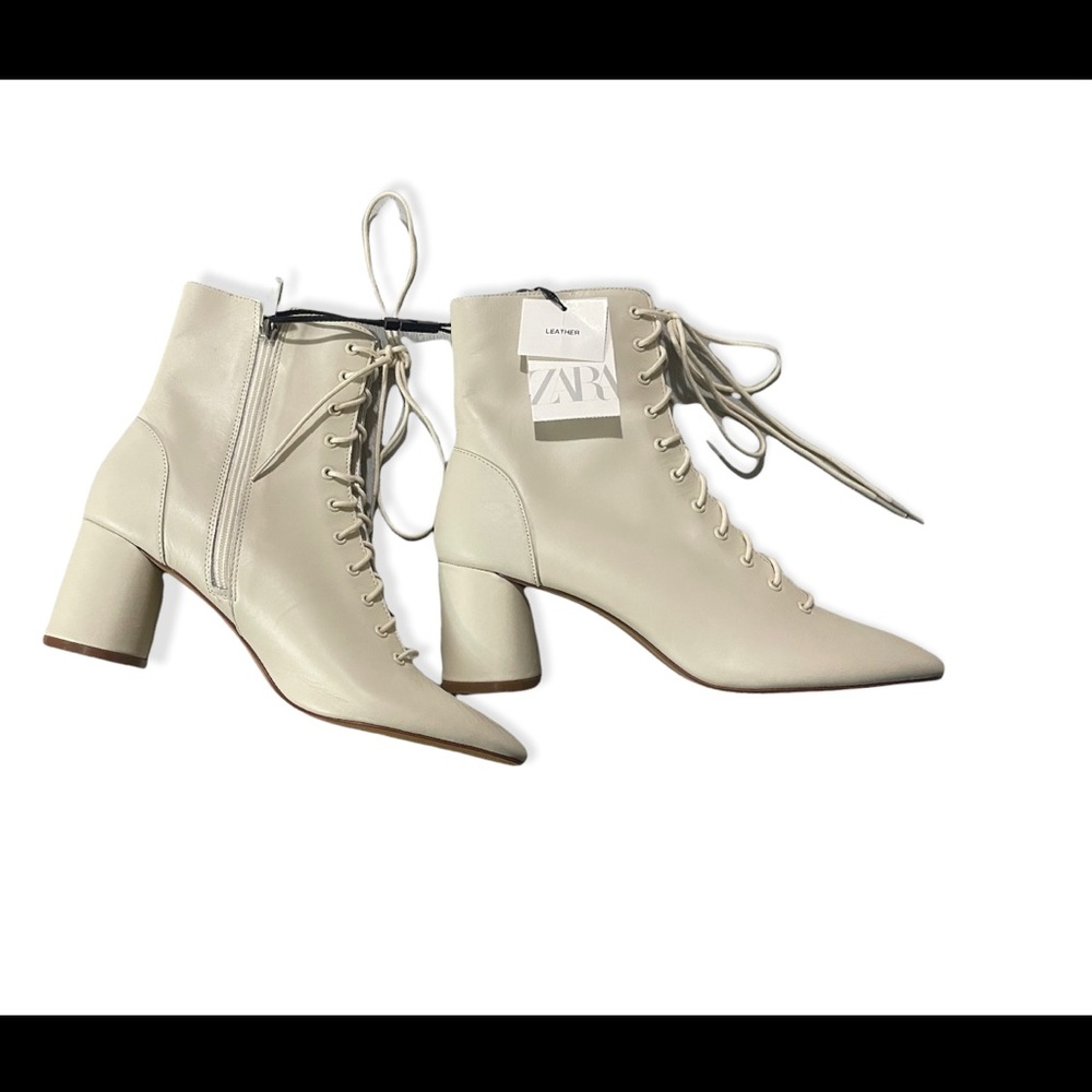 Zara Leather Lace-up booties Size 40 NWT